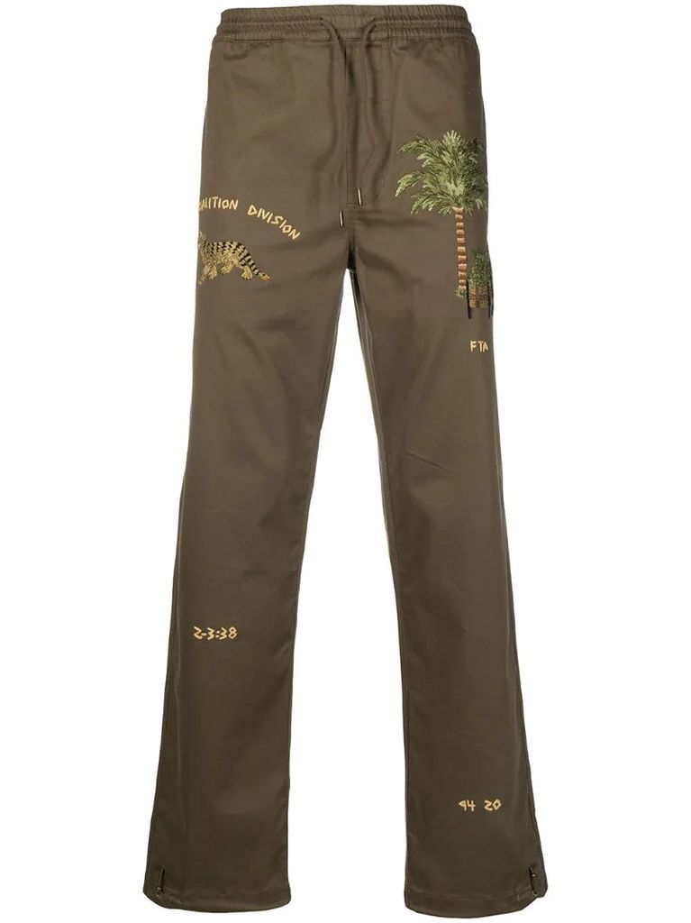 embroidered slim-fit trousers