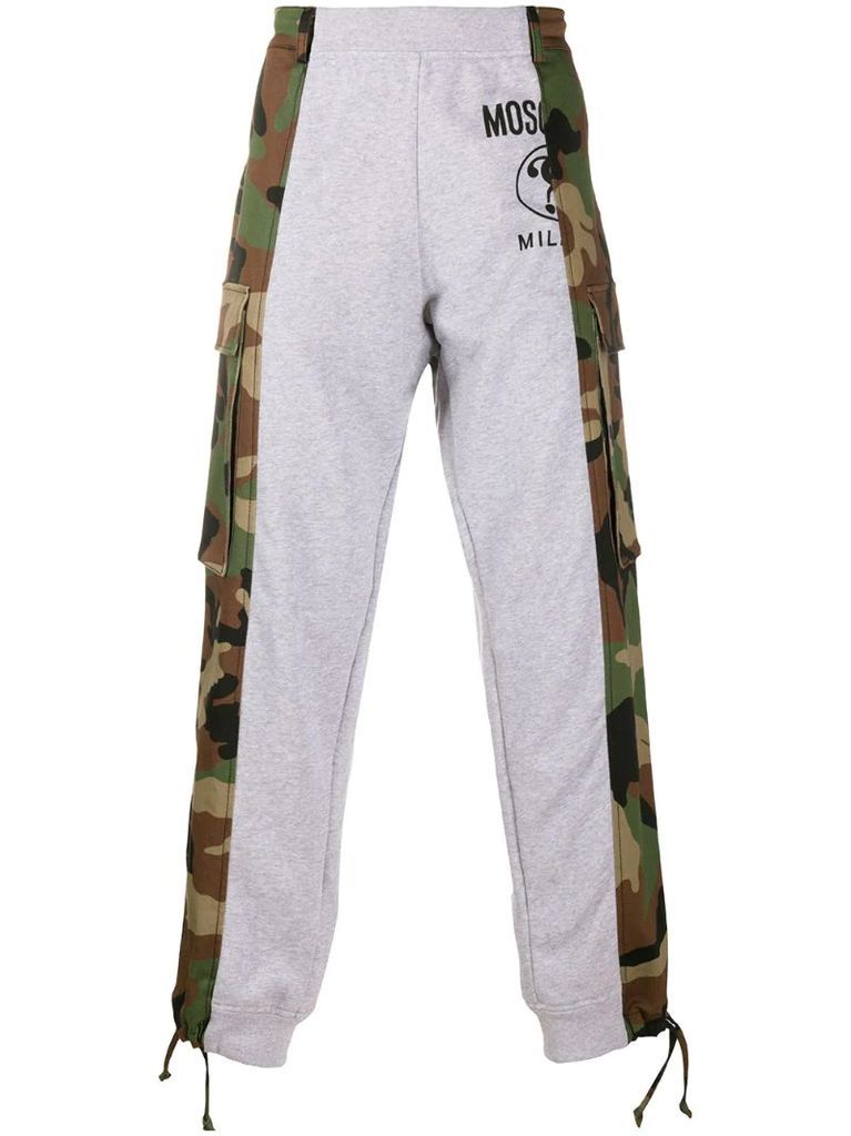 camouflage panelled track pants
