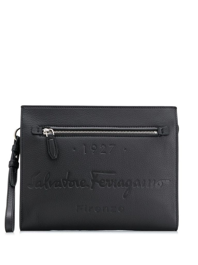 logo-debossed leather clutch