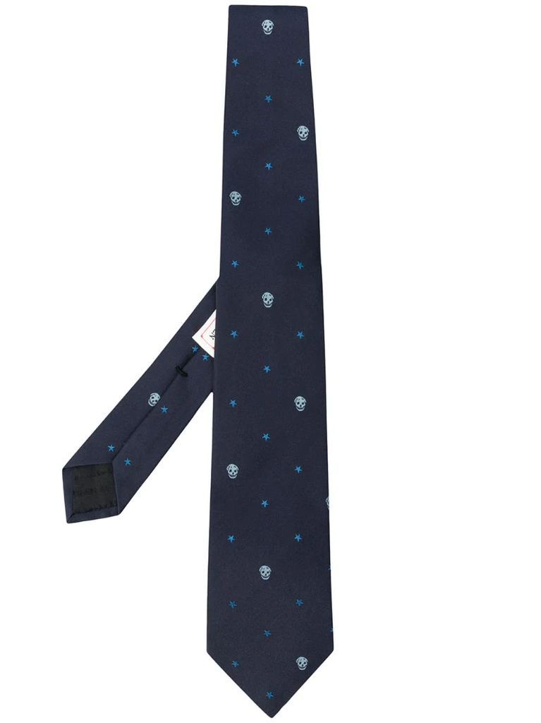skull and star embroidered tie