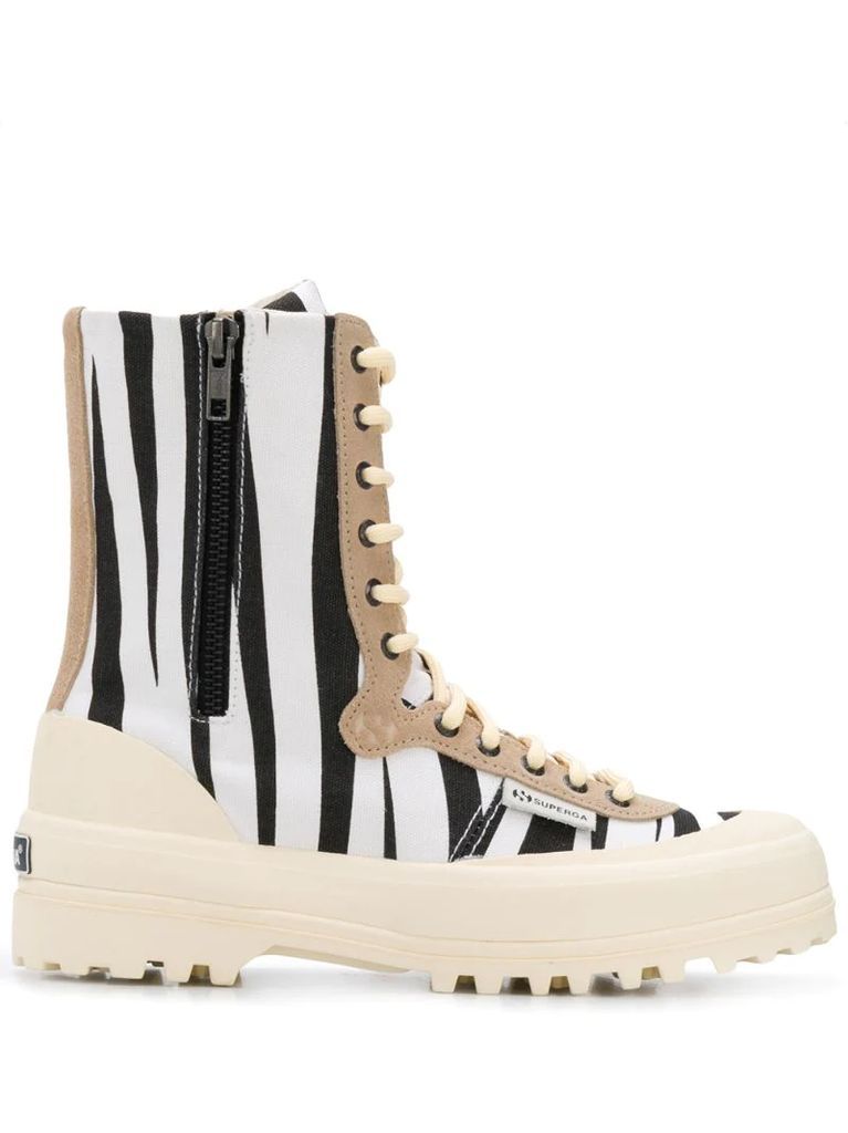 zebra-print lace-up boots