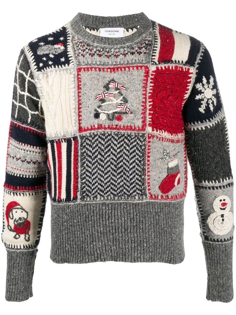 Holiday patchwork mohair pullover