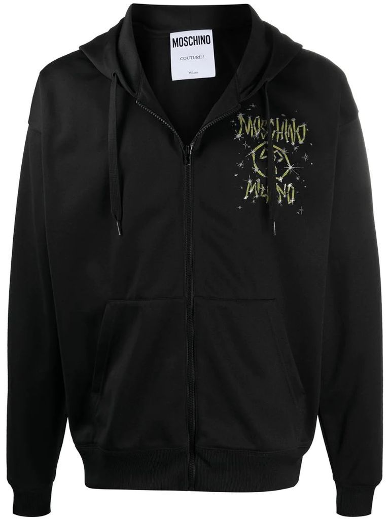 logo-print zip-fastening hoodie