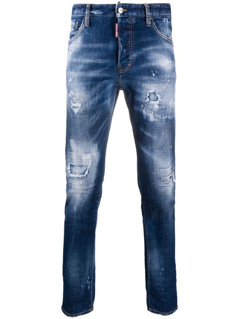 slim fit mid-rise paint splatter jeans