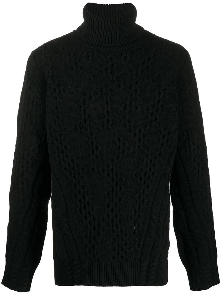roll-neck cable knit sweater