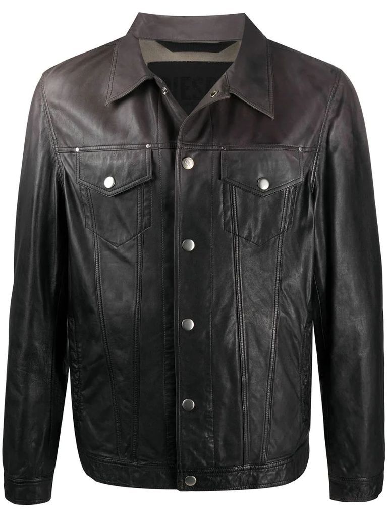 treated leather trucker jacket