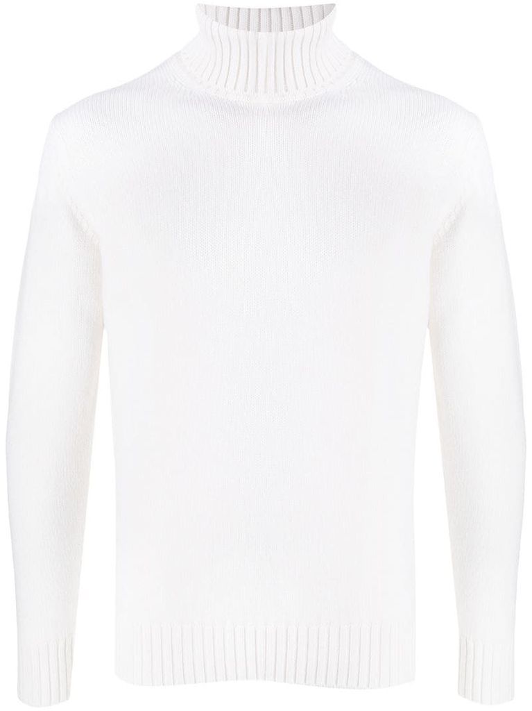 ribbed knit edge roll neck jumper