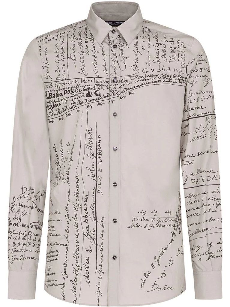 writing-print buttoned shirt