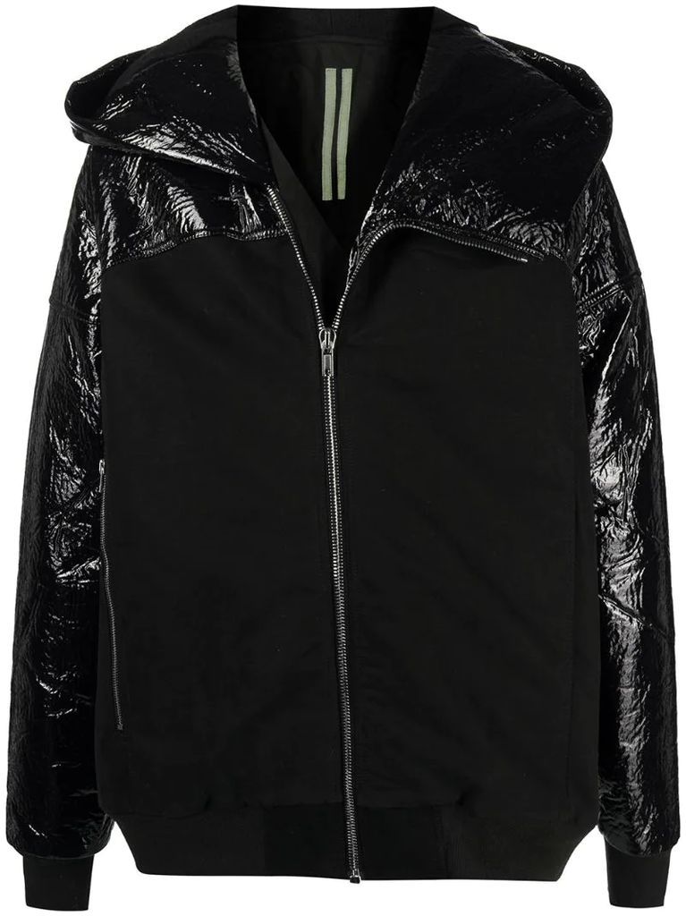 crinkled glossy hooded jacket