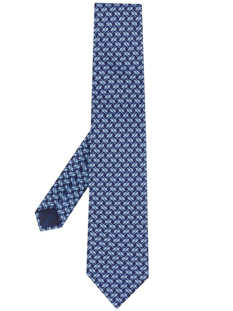 strap-print silk tie