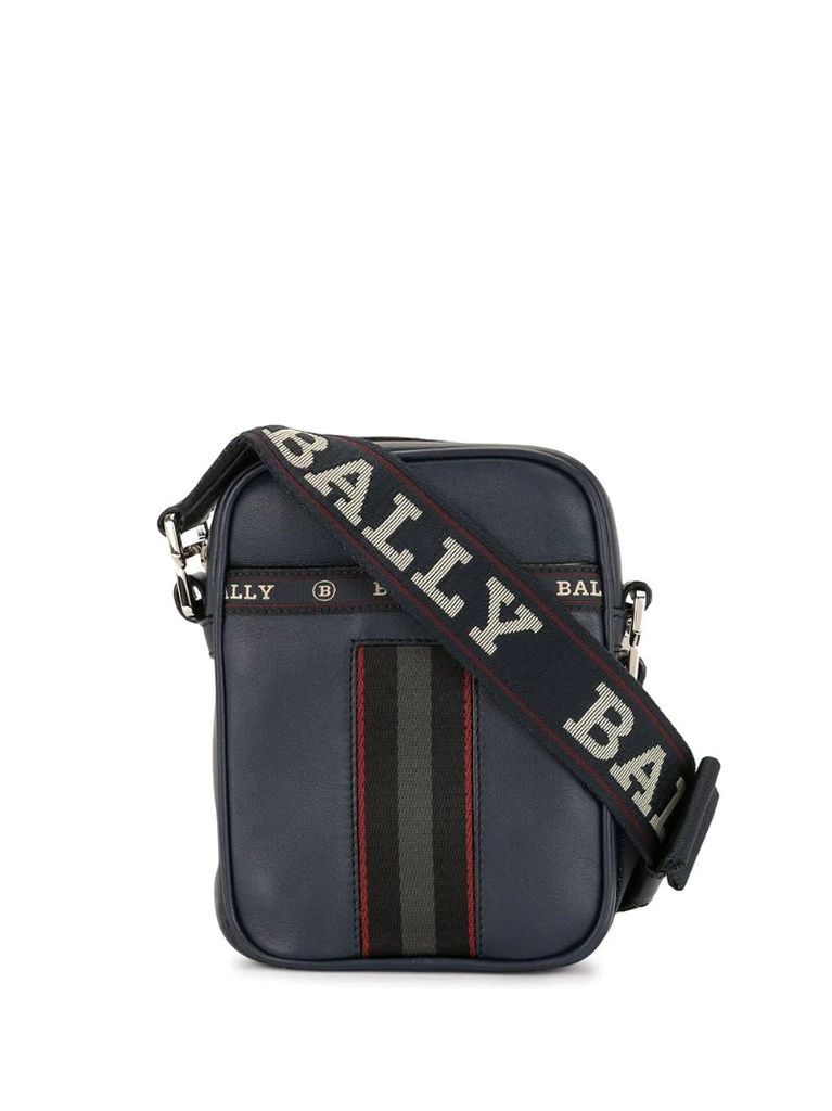 striped leather messenger bag