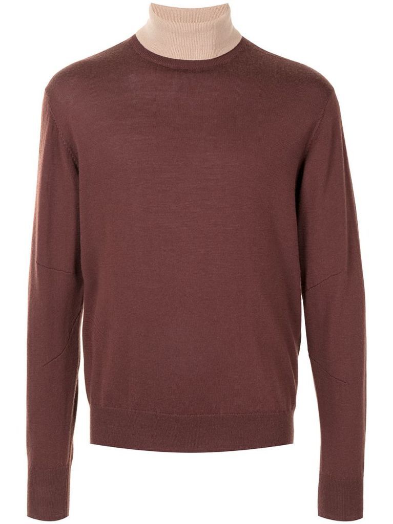 two-tone wool roll-neck jumper