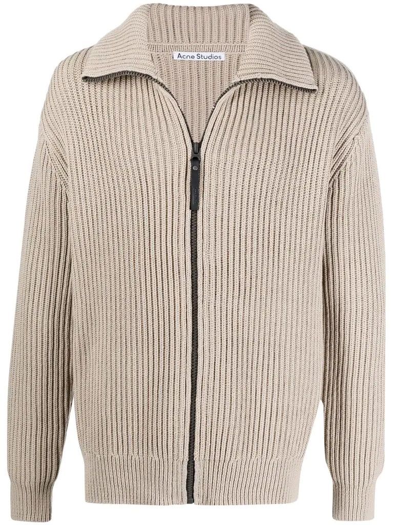 rib-knit collared jacket