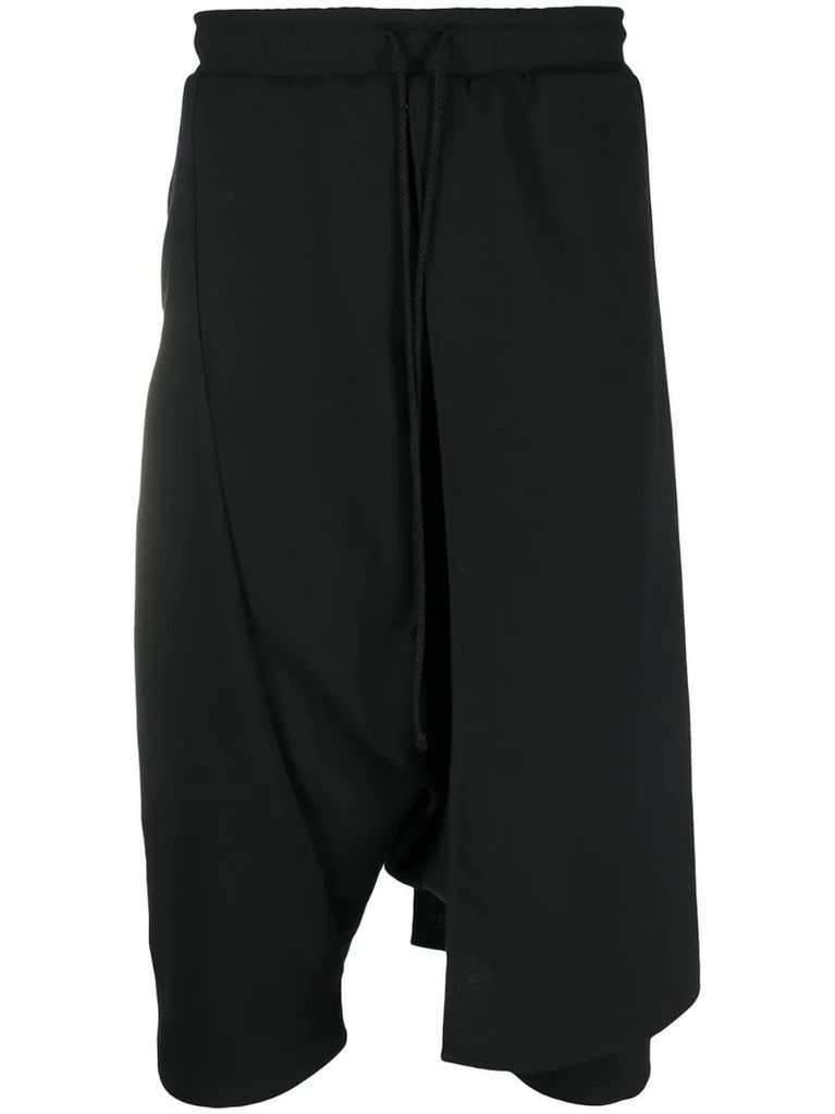 layered cropped drop-crotch trousers
