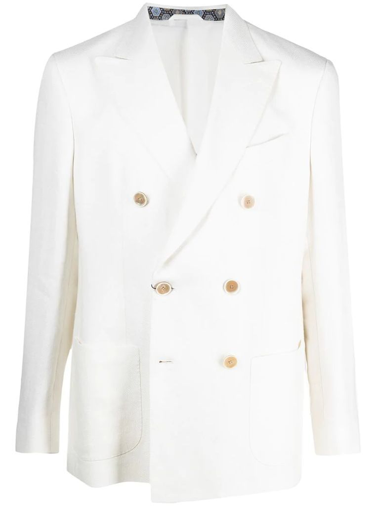 double-breasted organic linen jacket