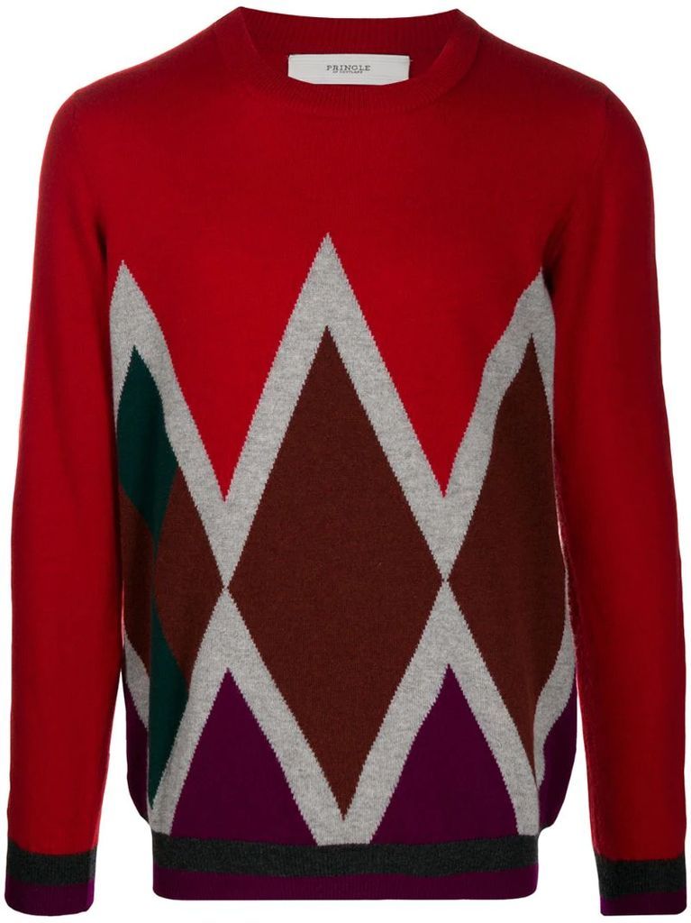 bold argyle crew-neck sweater