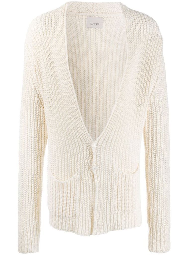 open knit mid-length cardigan