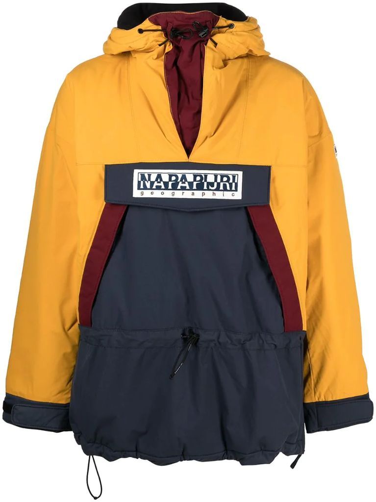 colour-block hooded coat