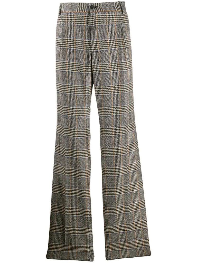 flared check-print tailored trousers