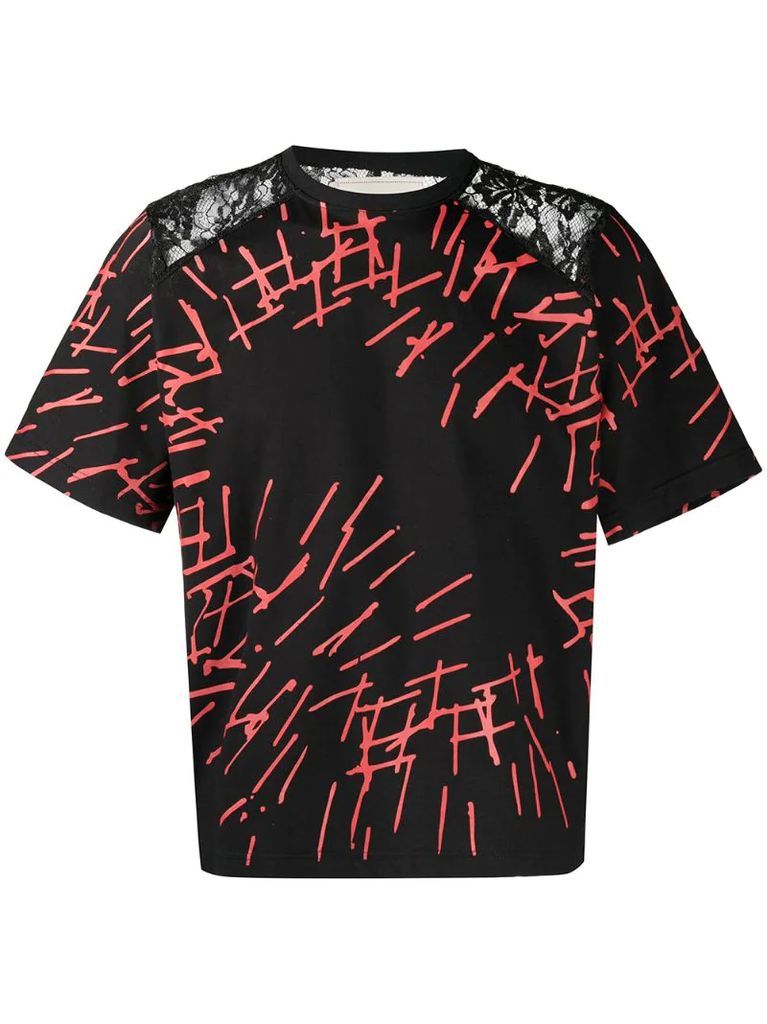 graphic-print lace-panel T-shirt