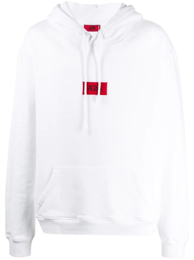 embroidered logo patch boxy fit hoodie
