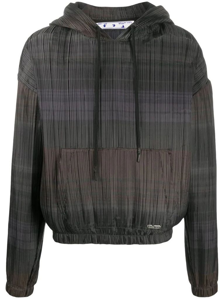 horizontal-stripe pleated hoodie