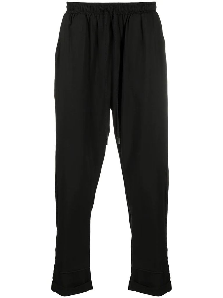 cropped drawstring cotton-blend trousers
