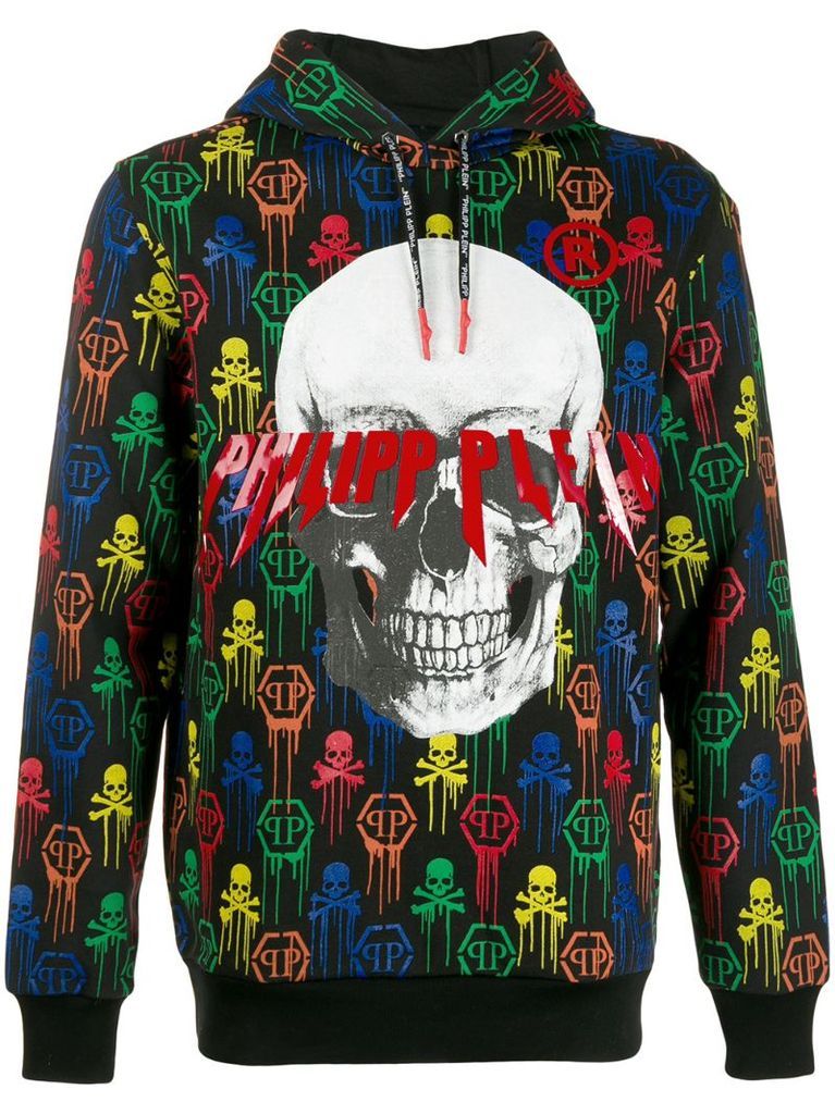 multicoloured skull print hoodie