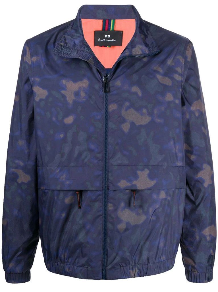 camouflage-print funnel-neck jacket