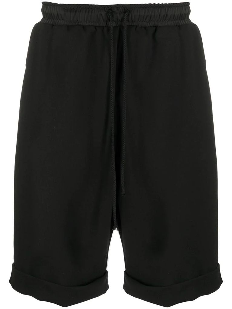 drop-crotch cotton-blend shorts