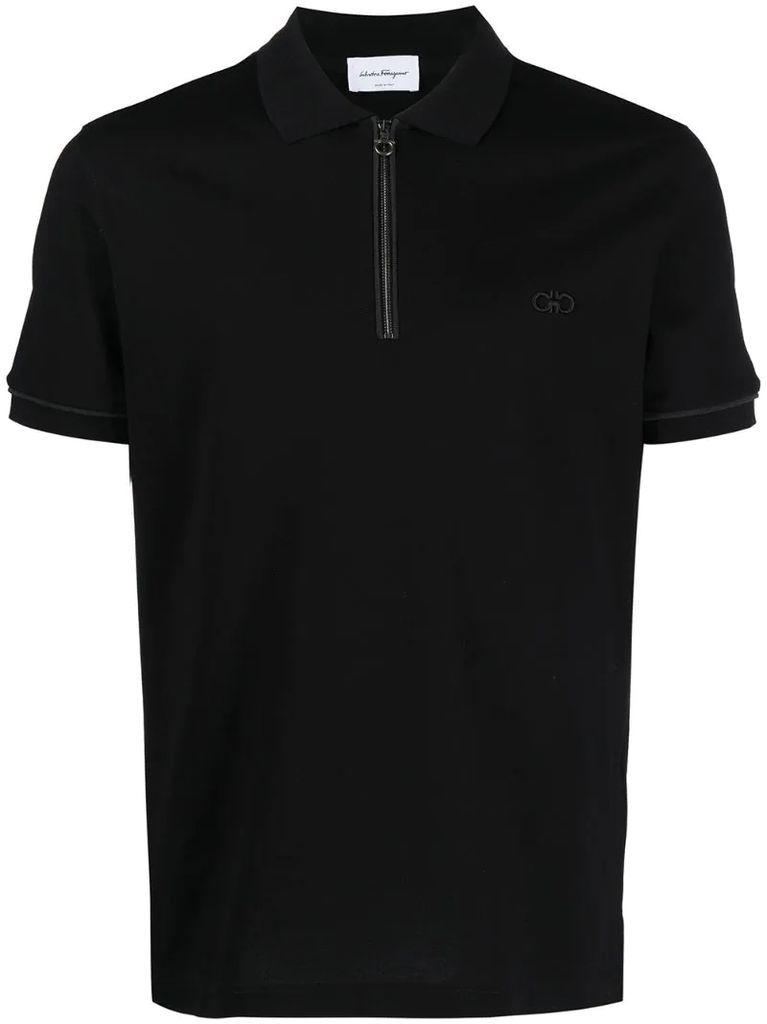 logo-embroidered zip-neck polo shirt