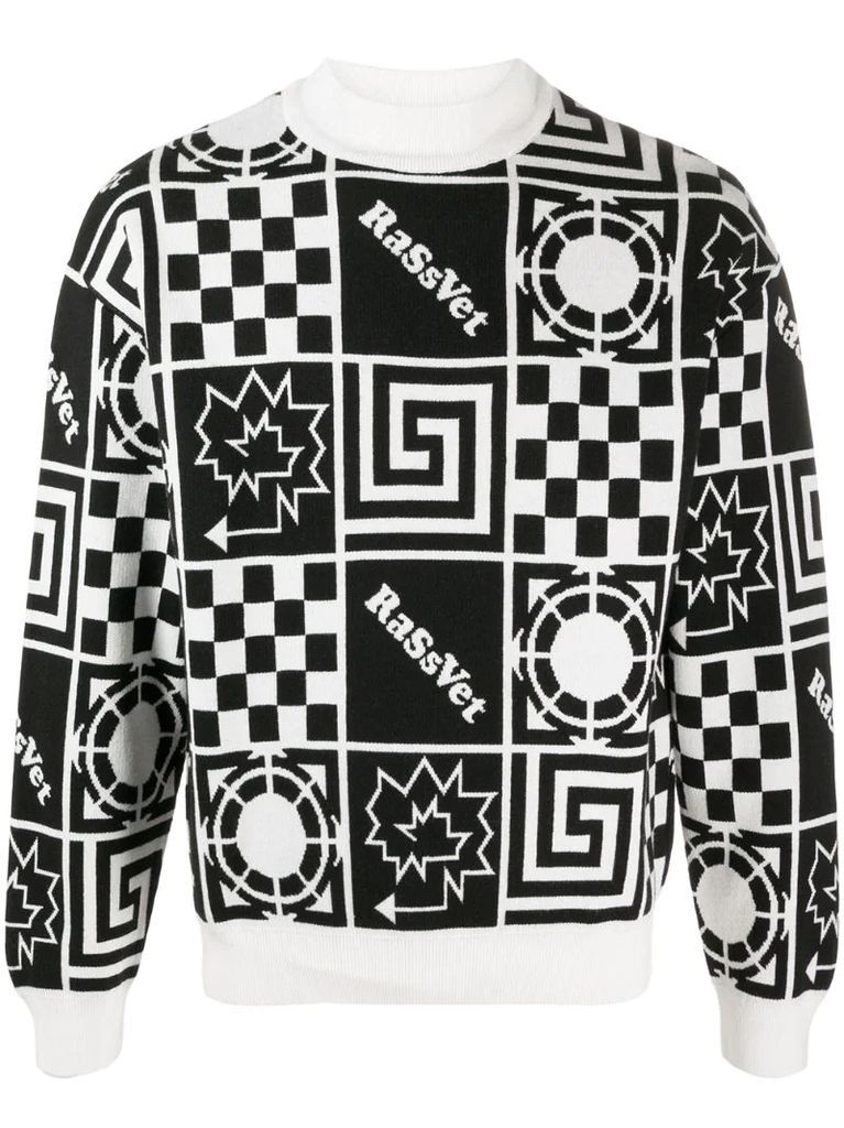 geometric pattern crewneck jumper