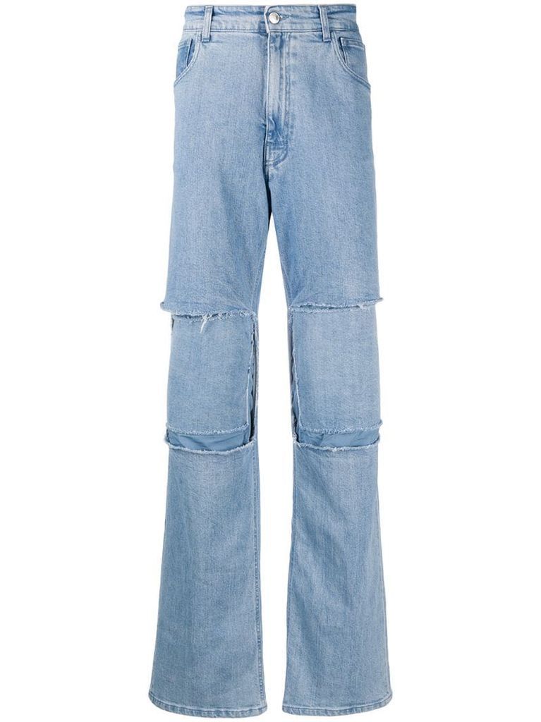 patchwork bootcut jeans