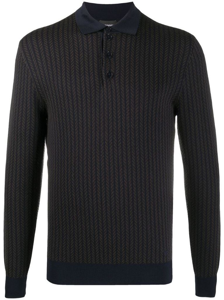 ribbed long-sleeved polo jumper