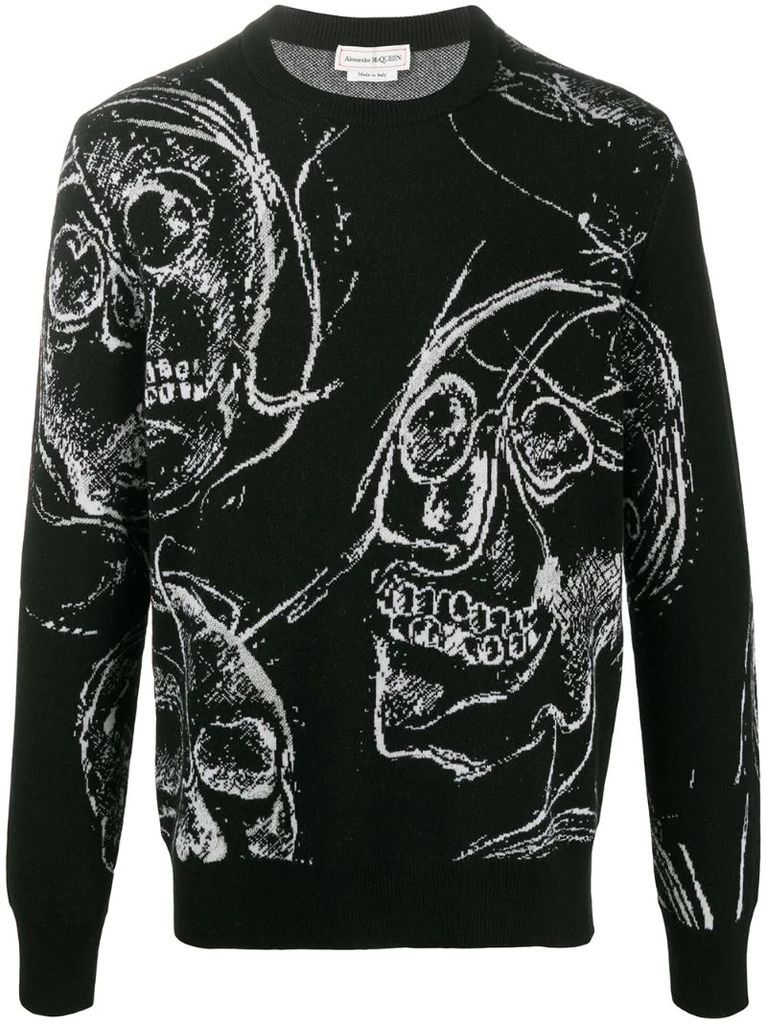 skull-print knitted jumper