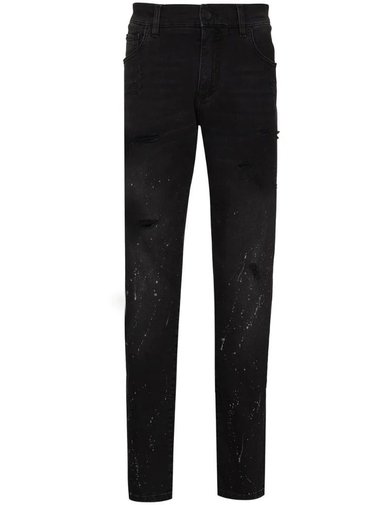 splatter-paint straight-leg jeans