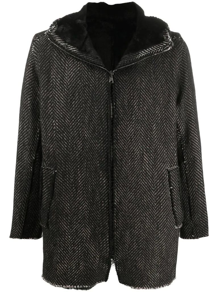 chevron knit hooded coat