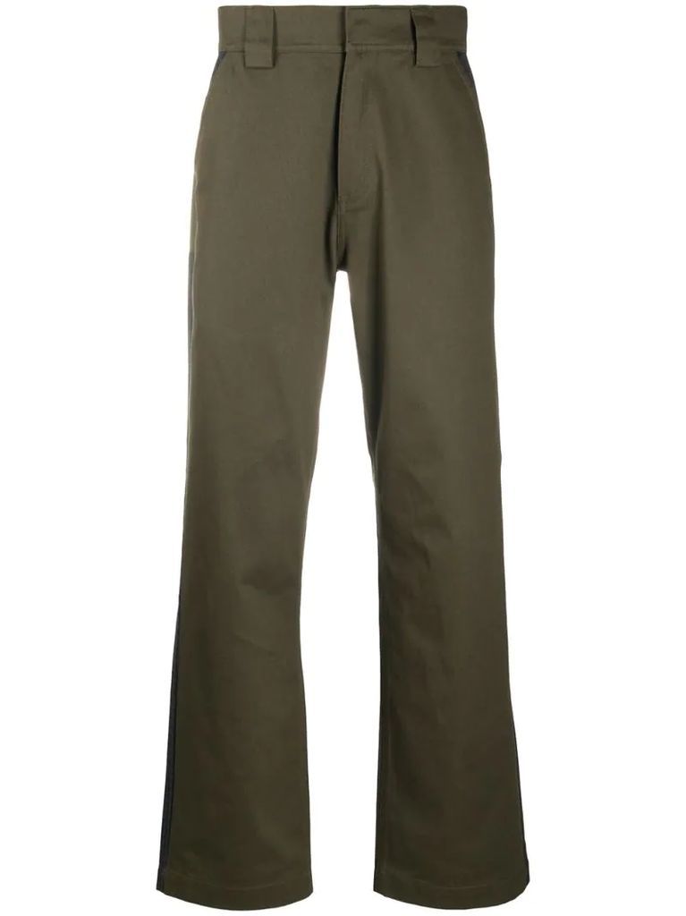 check-patch straight leg trousers