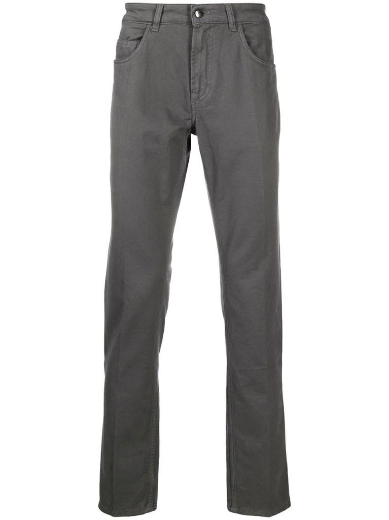 grey straight-leg trousers