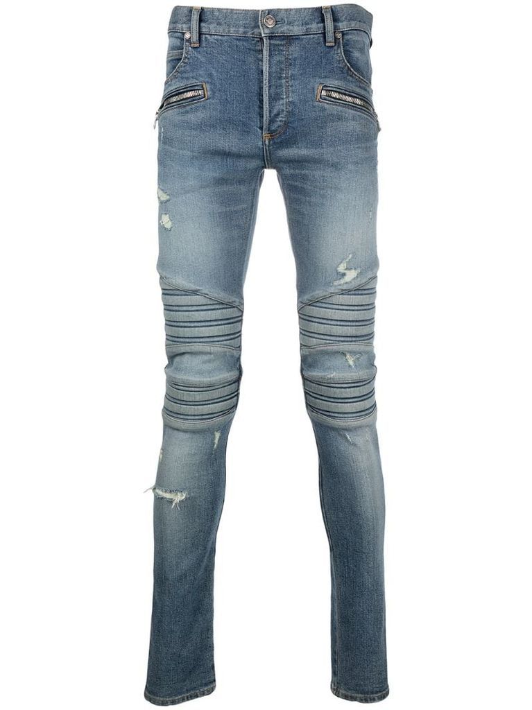 monogram embroidered slim-fit jeans