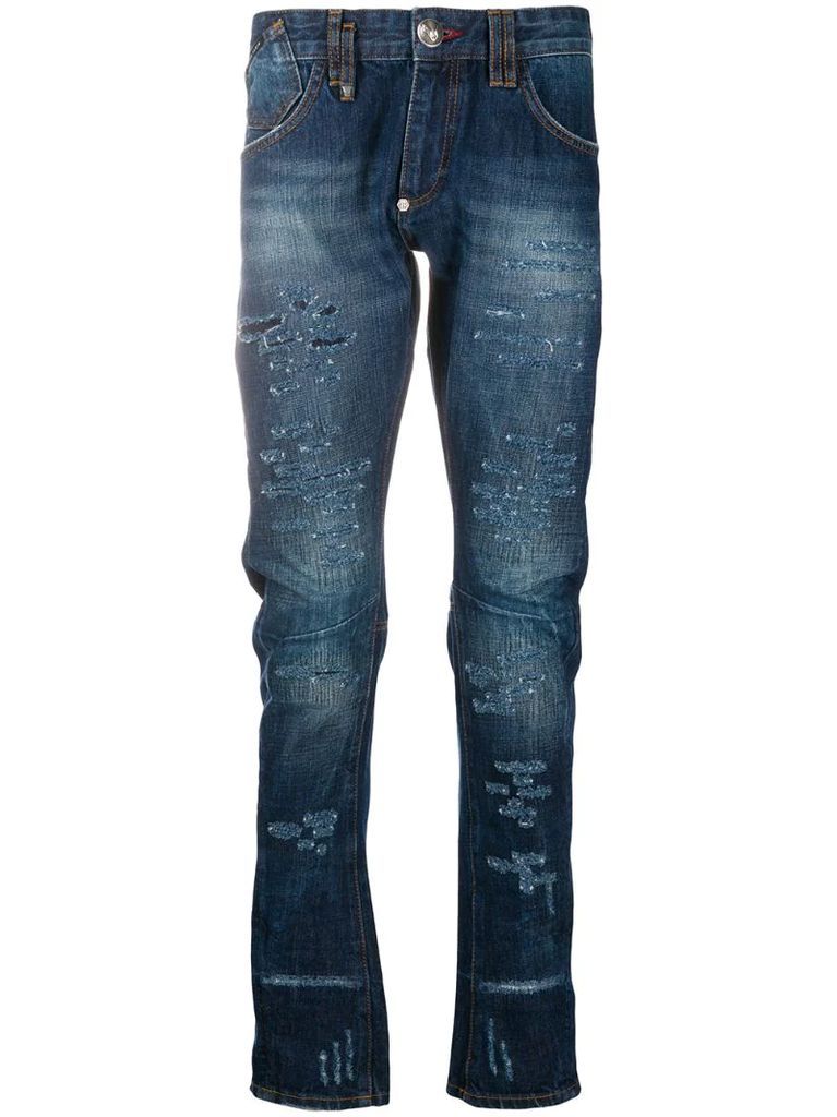 skull-patch skinny-fit jeans
