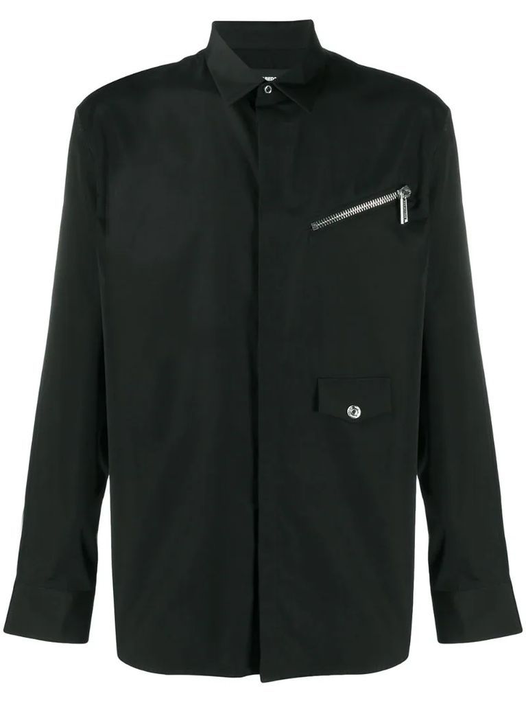 zip-pocket long-sleeve shirt