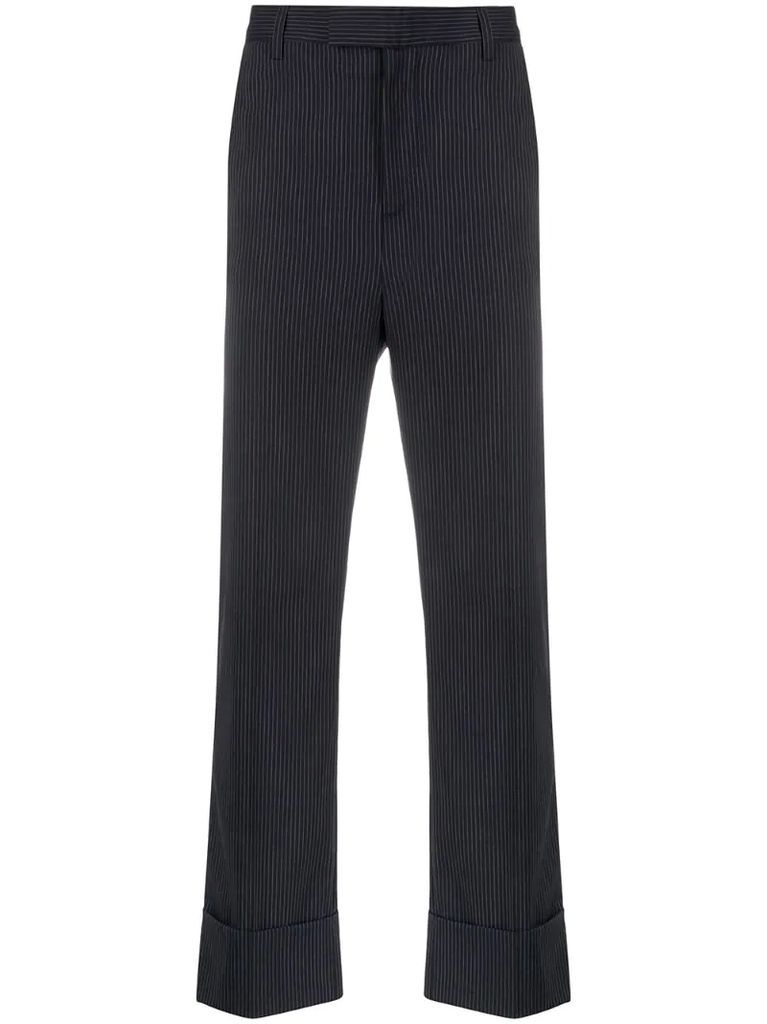pinstriped cuffed tailored trousers