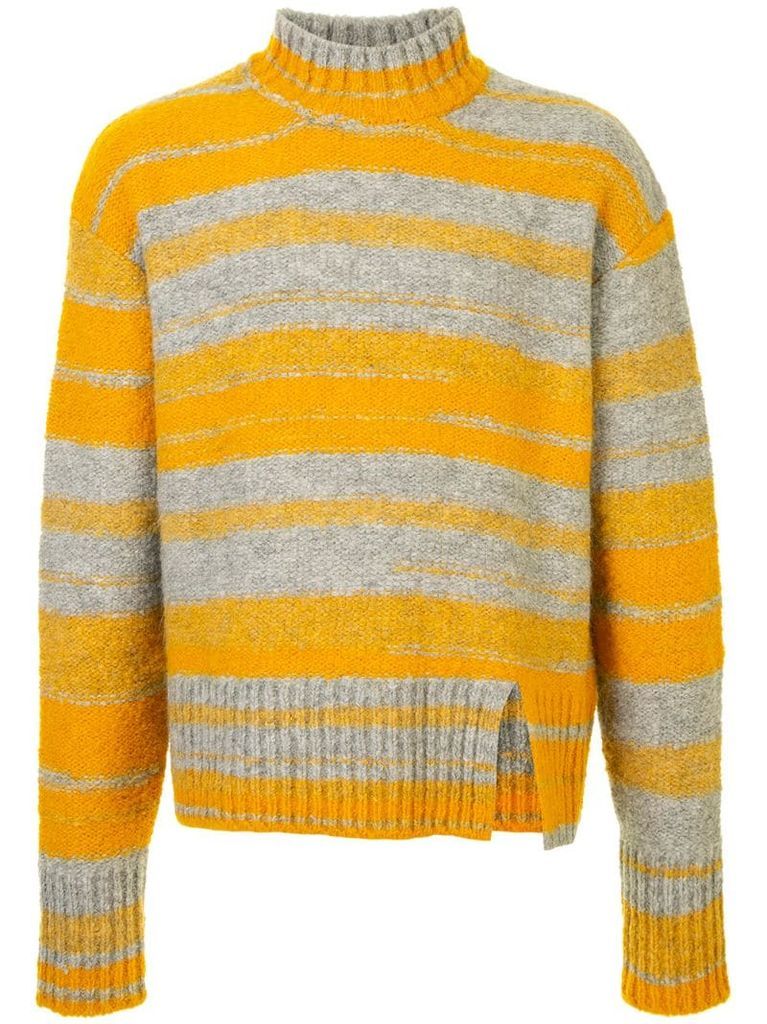 striped mock-neck sweater