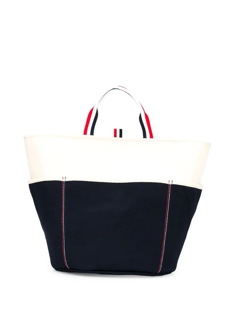 two-tone stripe handle tote bag