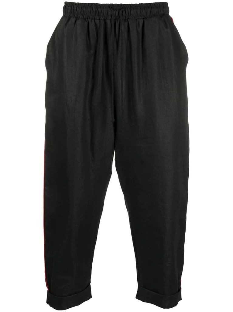 cropped contrast-trim cotton trousers