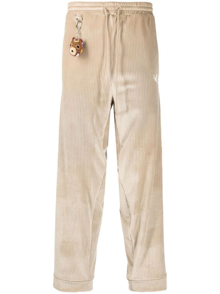 embroidered corduroy drawstring trousers