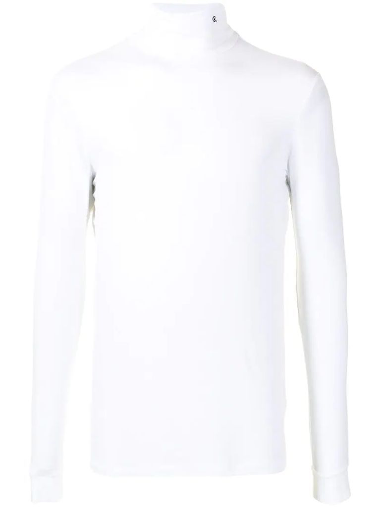 embroidered-logo funnel-neck top