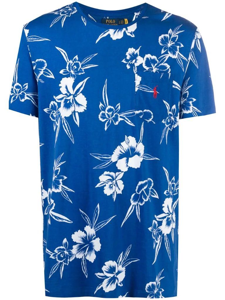 hibiscus print pocket T-shirt