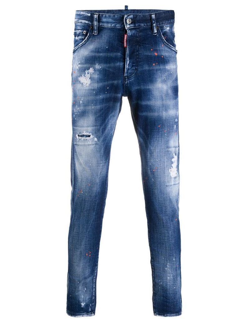 ripped paint-splatter skinny jeans